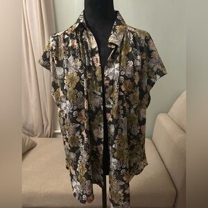 Loft outlet dark floral button up short sleeve shirt size large nwt